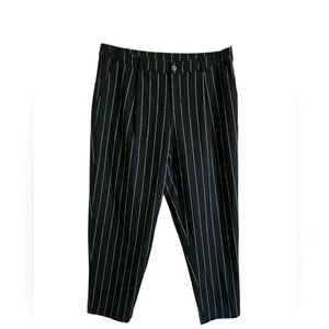 Future Collective  Black Pinstripe Mid-Rise Front Pleated Pants 12 NEW